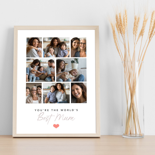 Photo Collage Mum Birthday Gift 8-Photo Red Heart Best Mum Print Or Canvas