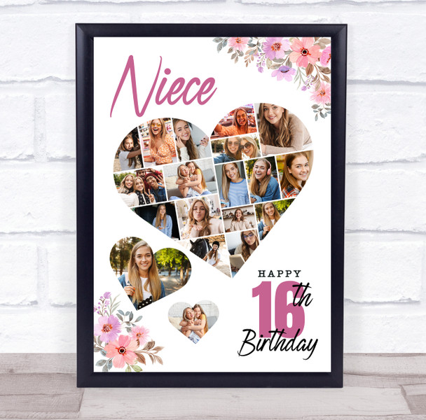 Photo Collage 16th Birthday Gift For Niece 19-Photo Floral Print Or Canvas