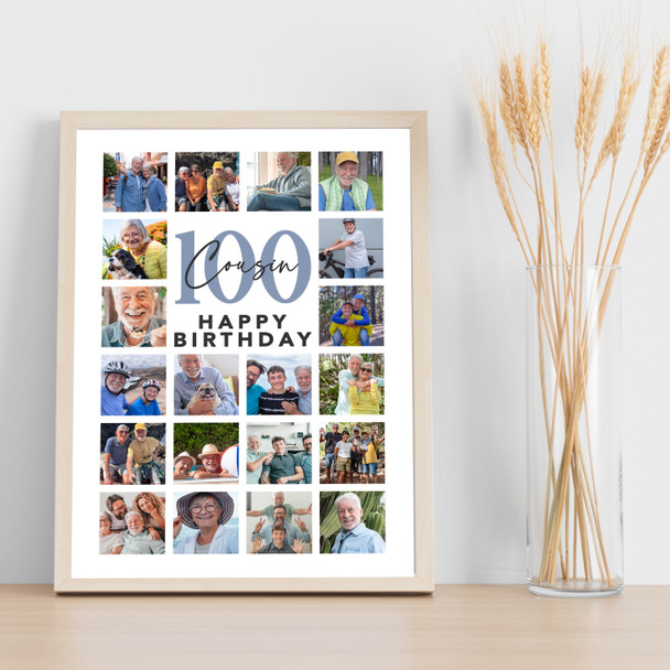 Photo Collage 100th Birthday Gift For Cousin 20-Photo Male Print Or Canvas