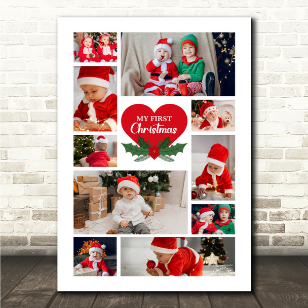 Photo Collage First Christmas Gift For Baby 10-Photo White Print Or Canvas