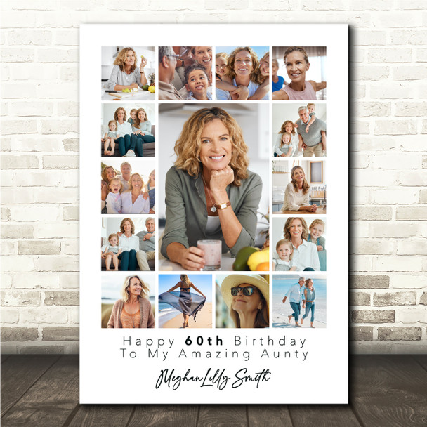 Photo Collage 60th Birthday Personalised Gift For Aunty 15-Photo Print Or Canvas