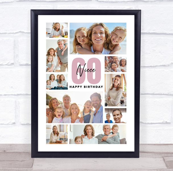 Photo Collage 60th Birthday Personalised Gift For Niece 10-Photo Print Or Canvas