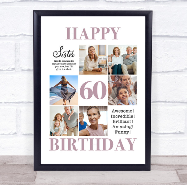 Photo Collage 60th Birthday Personalised Gift For Sister 6-Photo Print Or Canvas