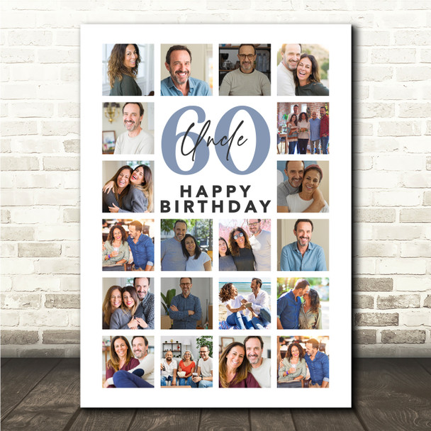 Photo Collage 60th Birthday Personalised Gift For Uncle 20-Photo Print Or Canvas