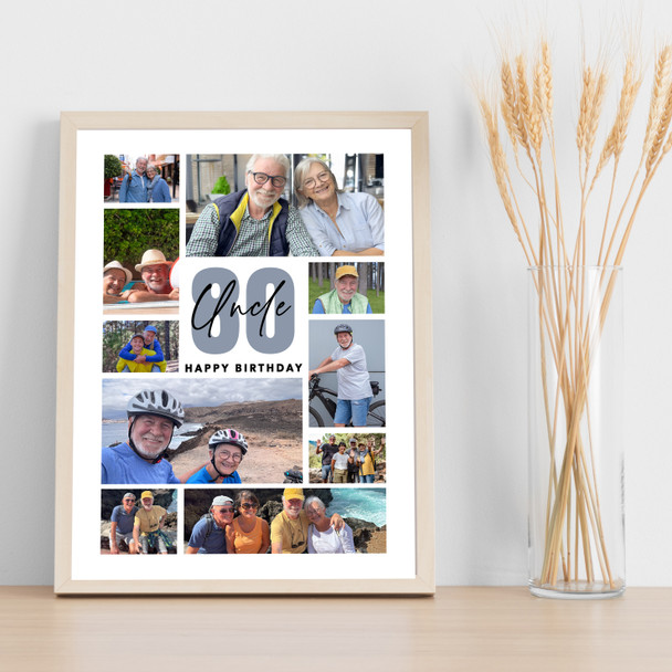 Photo Collage 80th Birthday Personalised Gift For Uncle 10-Photo Print Or Canvas
