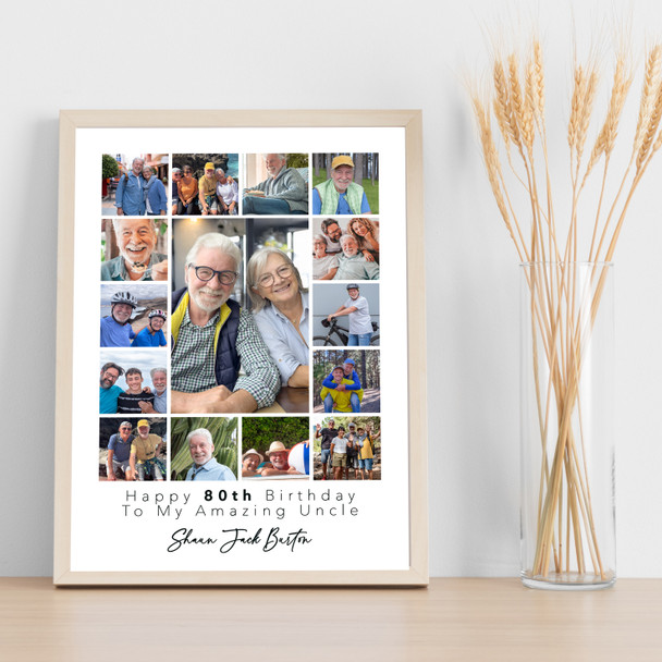 Photo Collage 80th Birthday Personalised Gift For Uncle 15-Photo Print Or Canvas