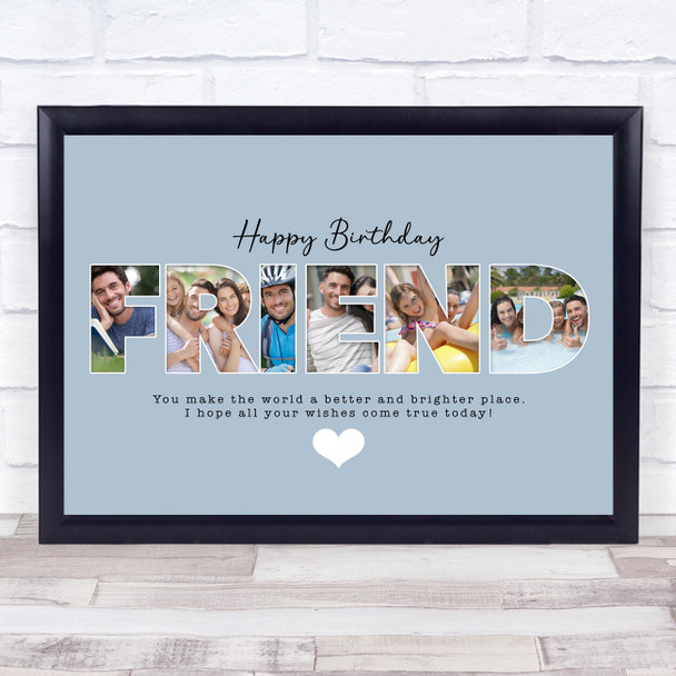 Photo Collage Blue 6-Photo Birthday Personalised Gift For Friend Print Or Canvas