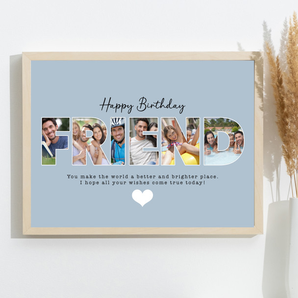 Photo Collage Blue 6-Photo Birthday Personalised Gift For Friend Print Or Canvas