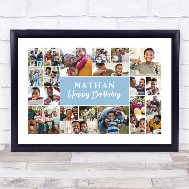 Photo Collage Kids Boys Birthday Personalised Gift 22-Photo Blue Print Or Canvas