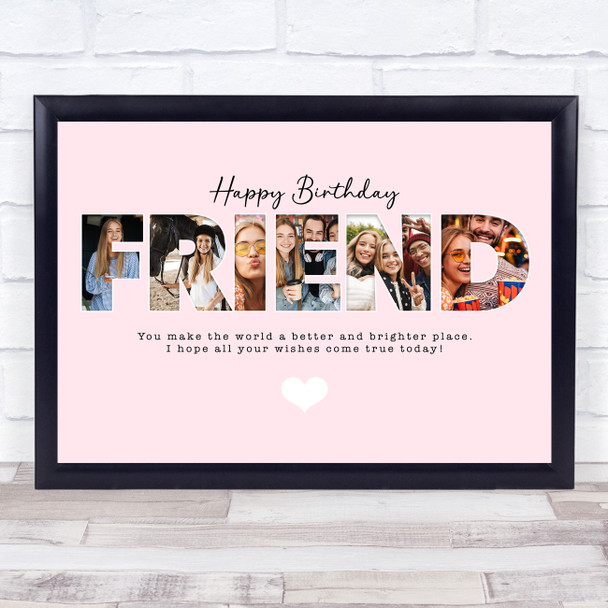 Photo Collage Pink 6-Photo Birthday Personalised Gift For Friend Print Or Canvas