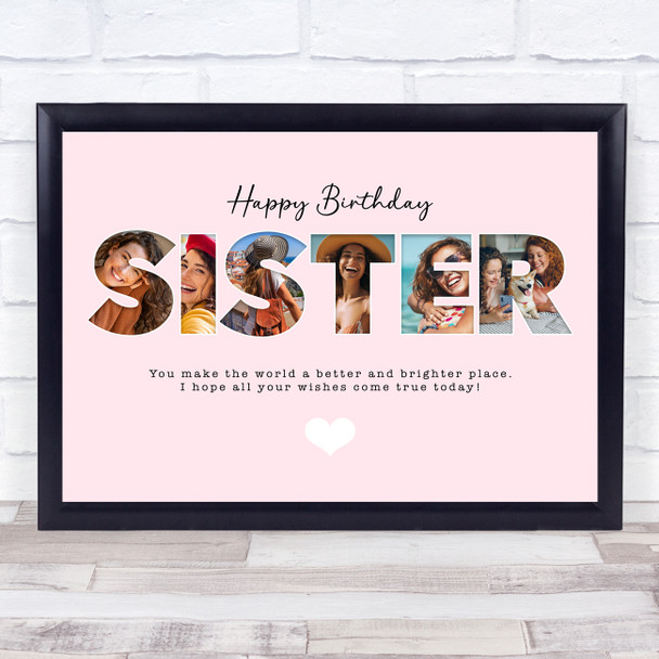 Photo Collage Pink 6-Photo Birthday Personalised Gift For Sister Print Or Canvas