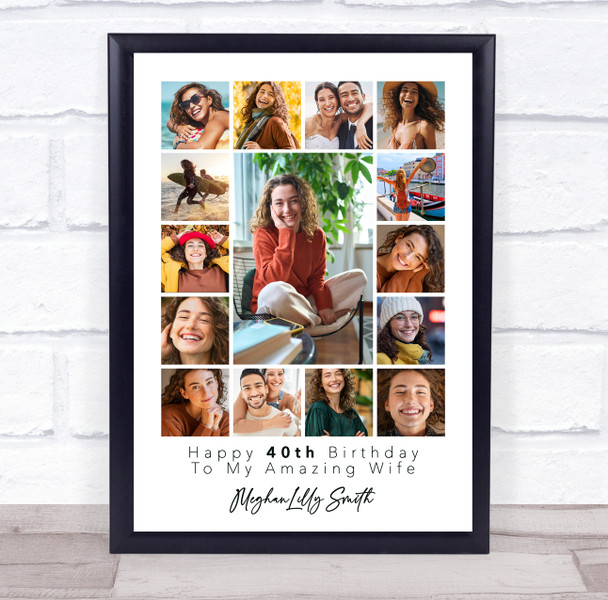 Photo Collage 40th Birthday Personalised Gift For Wife 15-Photo Print Or Canvas