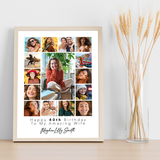 Photo Collage 40th Birthday Personalised Gift For Wife 15-Photo Print Or Canvas