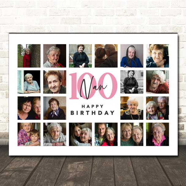 Photo Collage 100th Birthday Personalised Gift For Nan 20-Photo Print Or Canvas