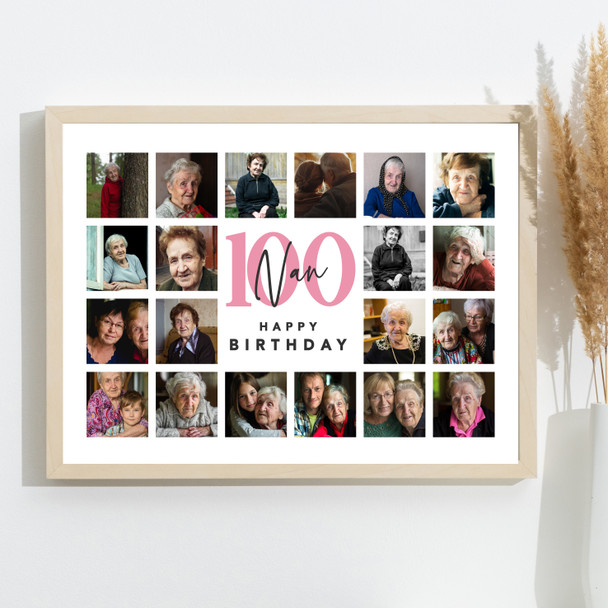 Photo Collage 100th Birthday Personalised Gift For Nan 20-Photo Print Or Canvas
