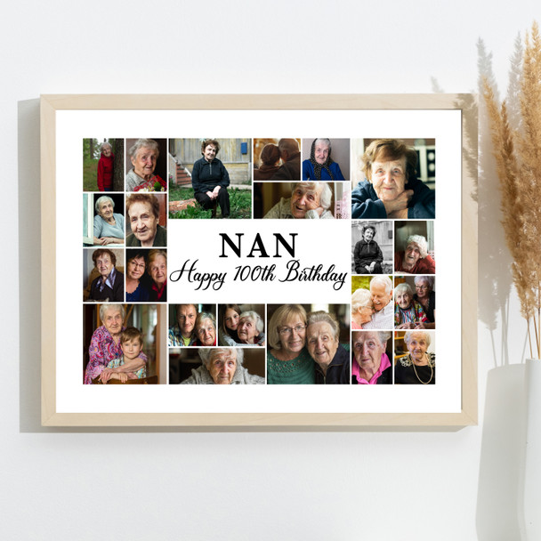 Photo Collage 100th Birthday Personalised Gift For Nan 22-Photo Print Or Canvas