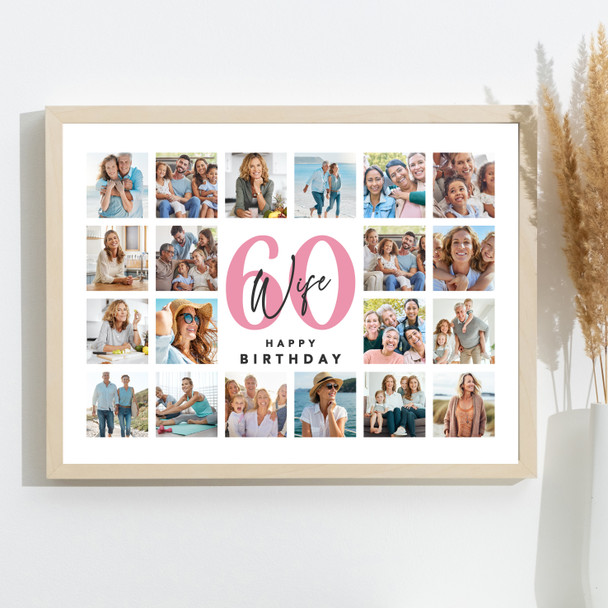 Photo Collage 60th Birthday Personalised Gift For Wife 20-Photo Print Or Canvas