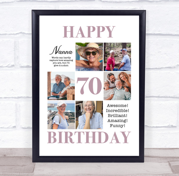 Photo Collage 70th Birthday Personalised Gift For Nanna 6-Photo Print Or Canvas