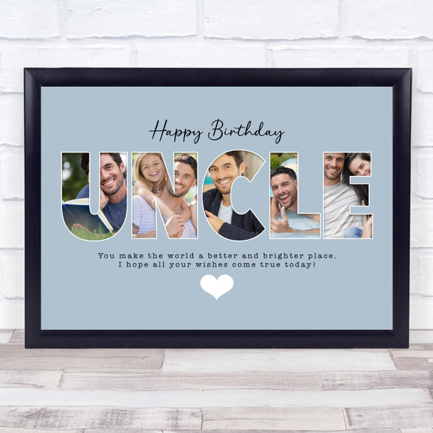 Photo Collage Blue 4-Photo Birthday Personalised Gift For Uncle Print Or Canvas