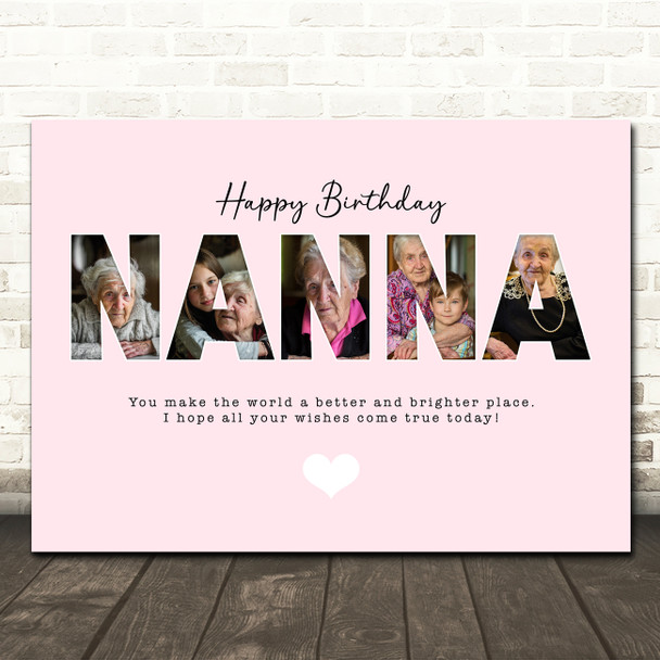 Photo Collage Pink 5-Photo Birthday Personalised Gift For Nanna Print Or Canvas
