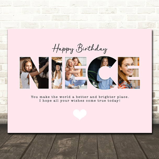 Photo Collage Pink 5-Photo Birthday Personalised Gift For Niece Print Or Canvas