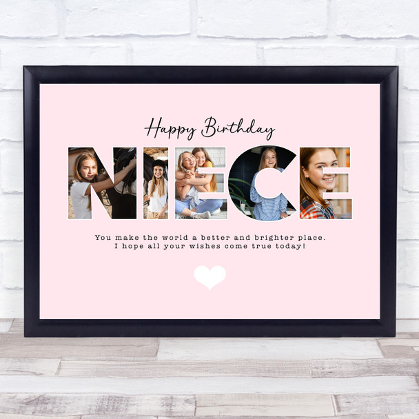 Photo Collage Pink 5-Photo Birthday Personalised Gift For Niece Print Or Canvas