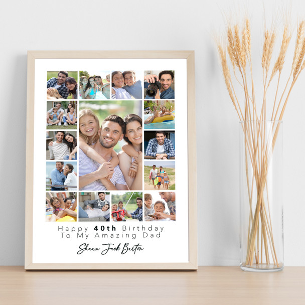 Photo Collage 40th Birthday Personalised Gift For Dad 15-Photo Print Or Canvas