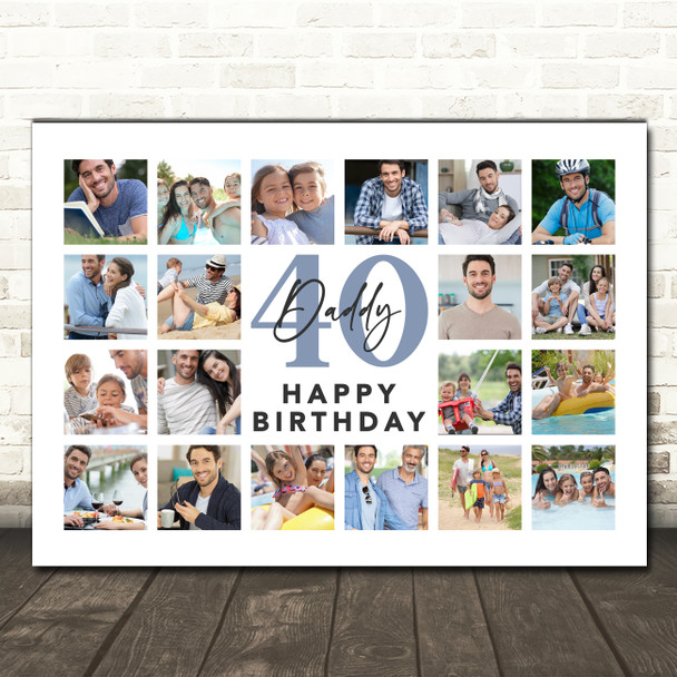 Photo Collage 40th Birthday Personalised Gift For Dad 20-Photo Print Or Canvas