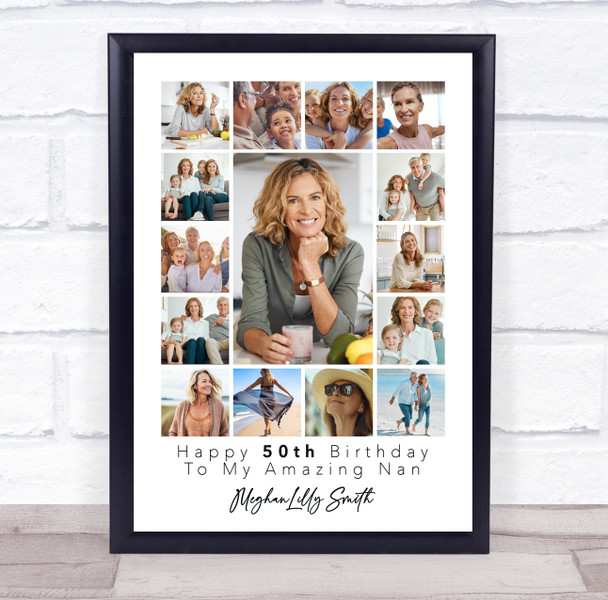 Photo Collage 50th Birthday Personalised Gift For Nan 15-Photo Print Or Canvas