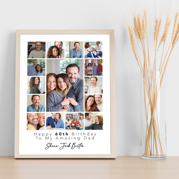 Photo Collage 60th Birthday Personalised Gift For Dad 15-Photo Print Or Canvas
