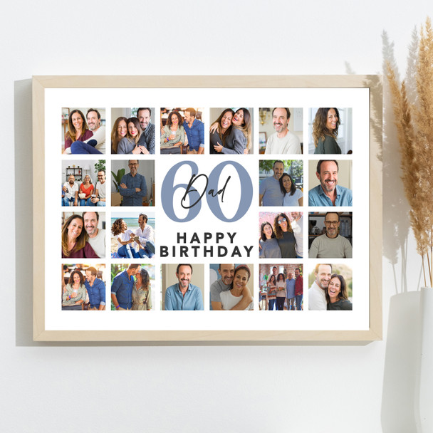 Photo Collage 60th Birthday Personalised Gift For Dad 20-Photo Print Or Canvas