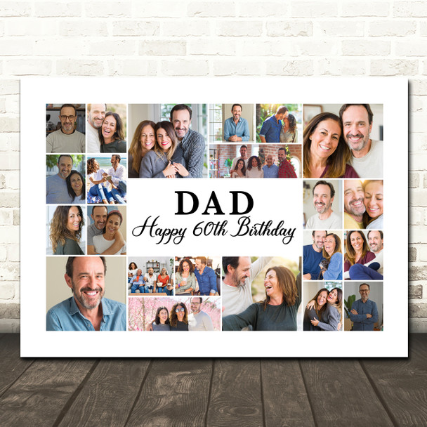 Photo Collage 60th Birthday Personalised Gift For Dad 22-Photo Print Or Canvas