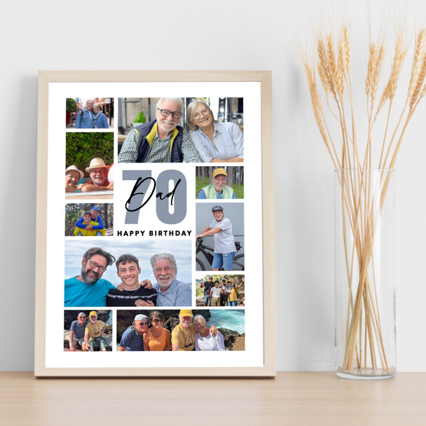 Photo Collage 70th Birthday Personalised Gift For Dad 10-Photo Print Or Canvas