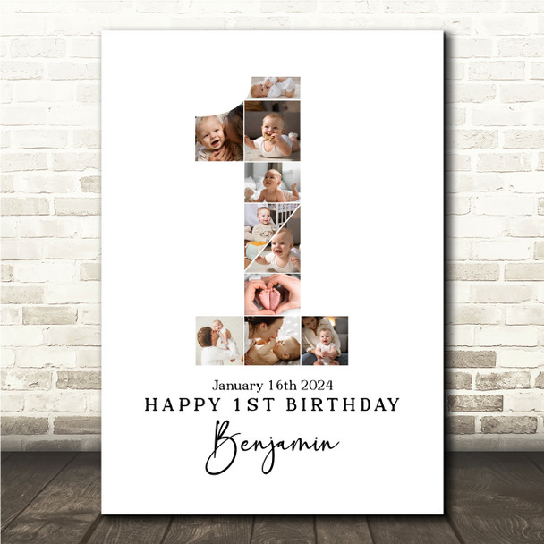 Photo Collage 10-Photo 1st Birthday Personalised Gift For Kids Print Or Canvas