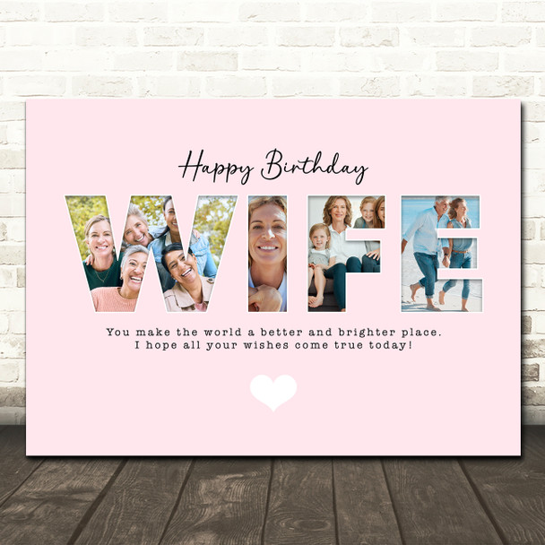 Photo Collage Pink 4-Photo Birthday Personalised Gift For Wife Print Or Canvas