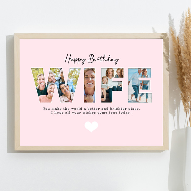 Photo Collage Pink 4-Photo Birthday Personalised Gift For Wife Print Or Canvas
