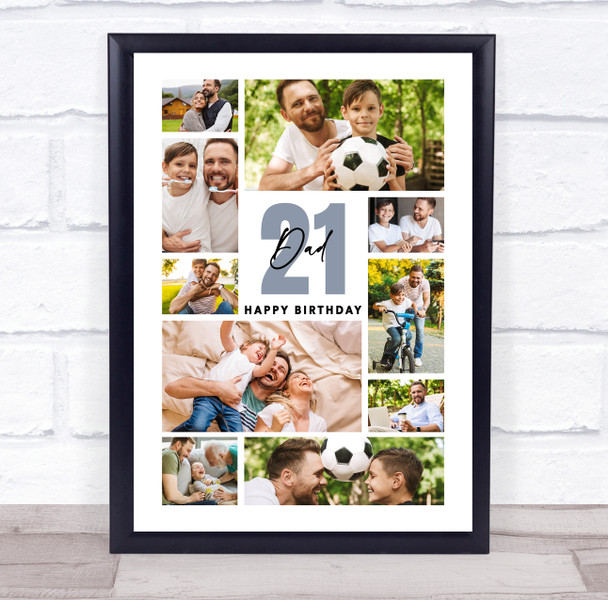 Photo Collage 21st Birthday Personalised Gift For Dad 10-Photo Print Or Canvas