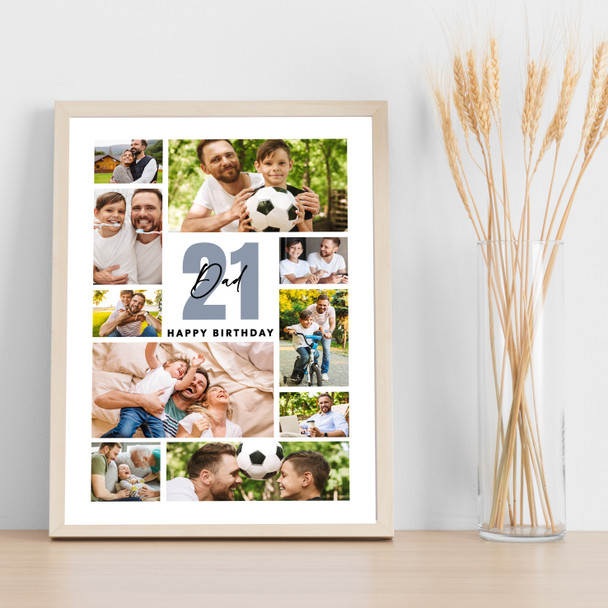 Photo Collage 21st Birthday Personalised Gift For Dad 10-Photo Print Or Canvas