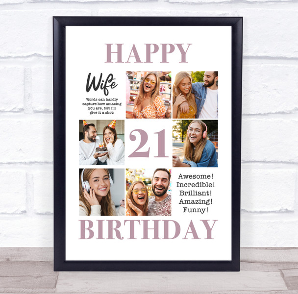 Photo Collage 21st Birthday Personalised Gift For Wife 6-Photo Print Or Canvas