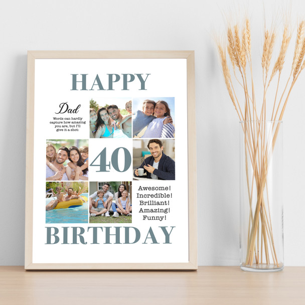Photo Collage 40th Birthday Personalised Gift For Dad 6-Photo Print Or Canvas