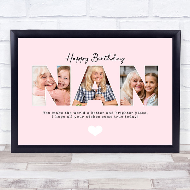 Photo Collage Pink 3-Photo Birthday Personalised Gift For Nan Print Or Canvas