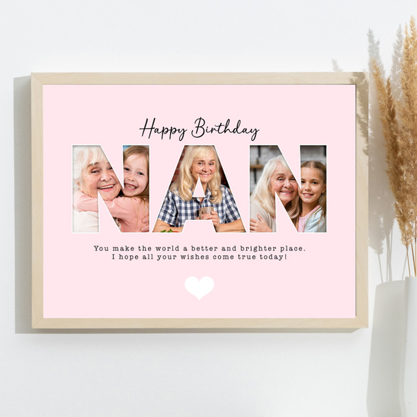 Photo Collage Pink 3-Photo Birthday Personalised Gift For Nan Print Or Canvas