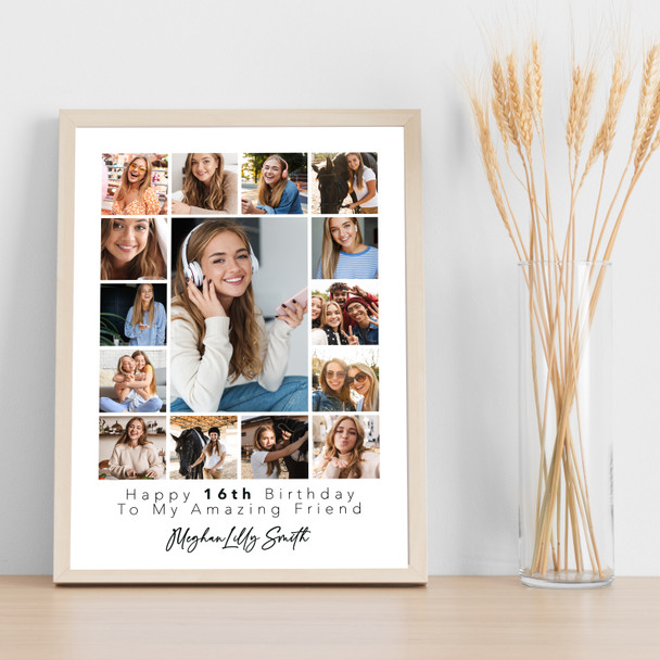 Photo Collage 16th Birthday Personalised Gift Friend 15-Photo Print Or Canvas