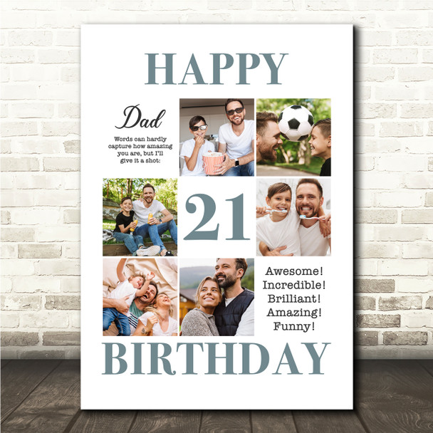 Photo Collage 21st Birthday Personalised Gift For Dad 6-Photo Print Or Canvas