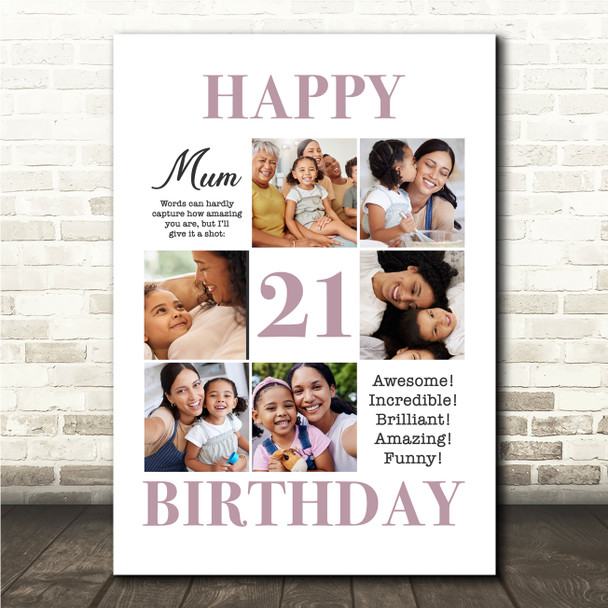 Photo Collage 21st Birthday Personalised Gift For Mum 6-Photo Print Or Canvas