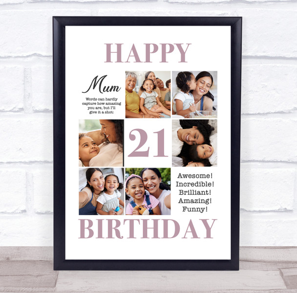 Photo Collage 21st Birthday Personalised Gift For Mum 6-Photo Print Or Canvas