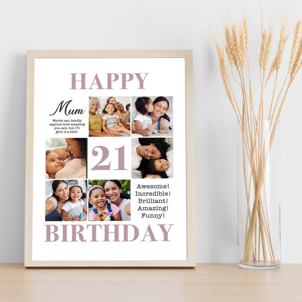 Photo Collage 21st Birthday Personalised Gift For Mum 6-Photo Print Or Canvas