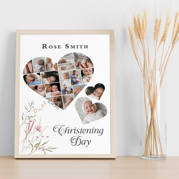 Photo Collage Christening Personalised Gift 19-Photo Floral Print Or Canvas