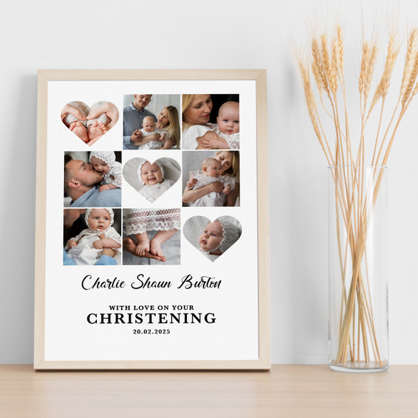 Photo Collage Christening Personalised Gift 9-Photo Hearts Print Or Canvas