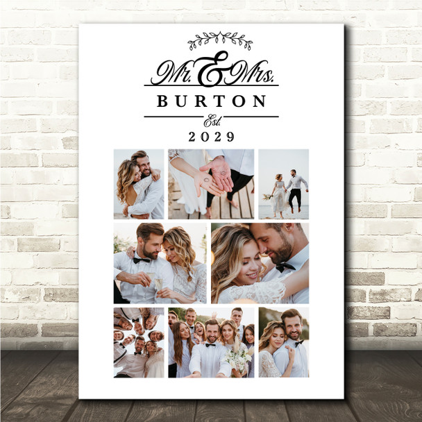Photo Collage Wedding Personalised Gift 8-Photo Mr & Mrs Print Or Canvas Photo Collage Wedding Personalised Gift 8-Photo Mr & Mrs Print Or Canvas